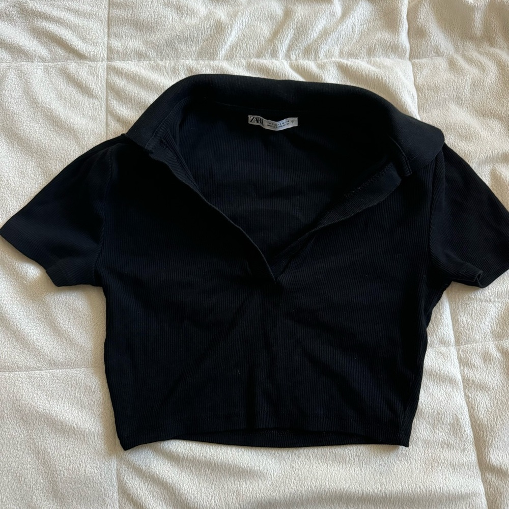 Zara Black Collared Crop Top